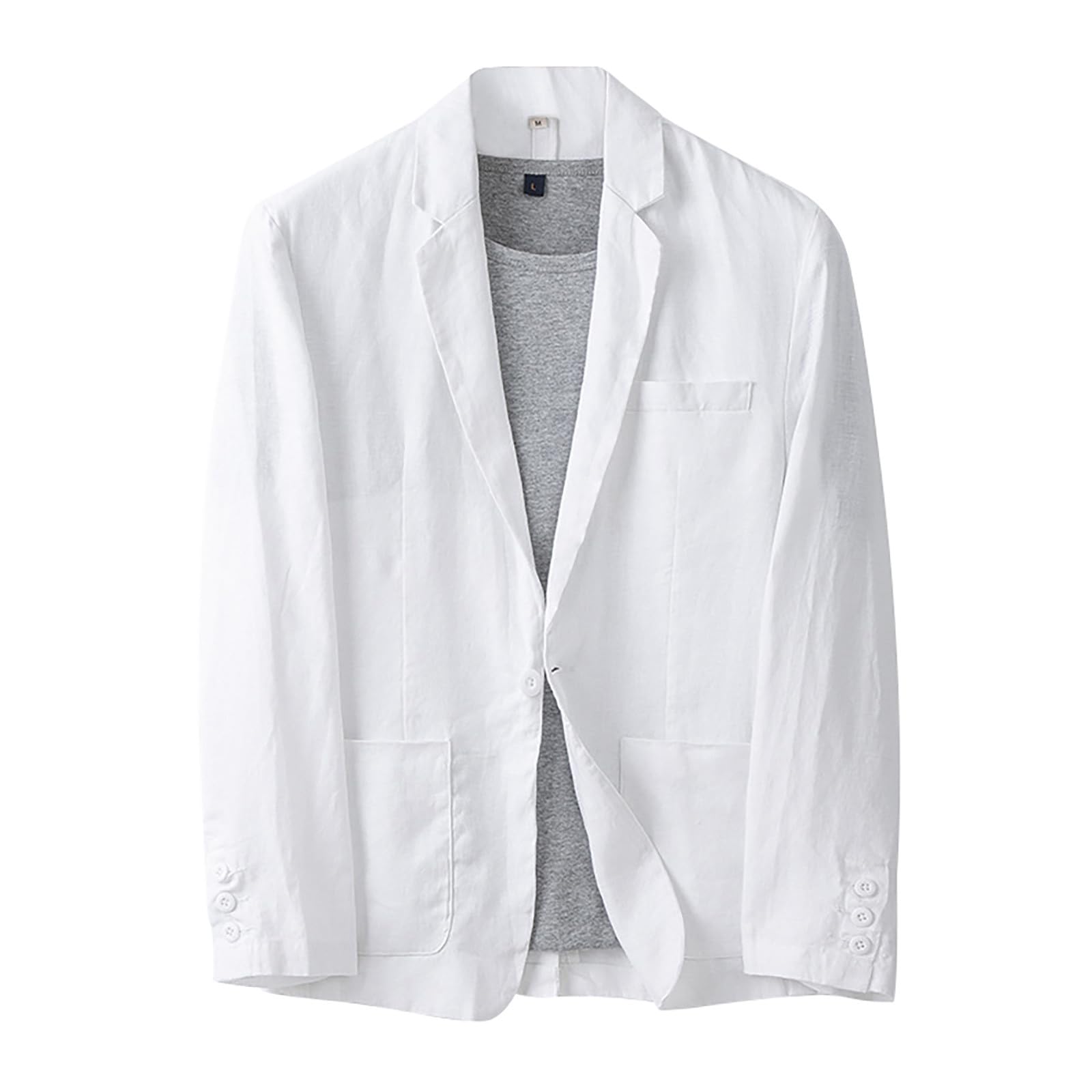 Veste en lin pour homme - Blazer de loisirs - Veste de costume - Manteau à une rangée - Coupe ample - Couleur unie - Veste blazer pour hommes - Veste de costume - Grande taille