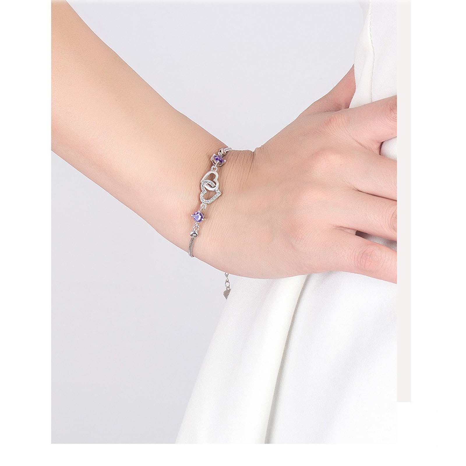 Braccialetto Donna Carino Cuore per Le Donne Regolabile Slider Gioielli Minimalista Regalo Il Suo Accessorio di Moda-Bianco