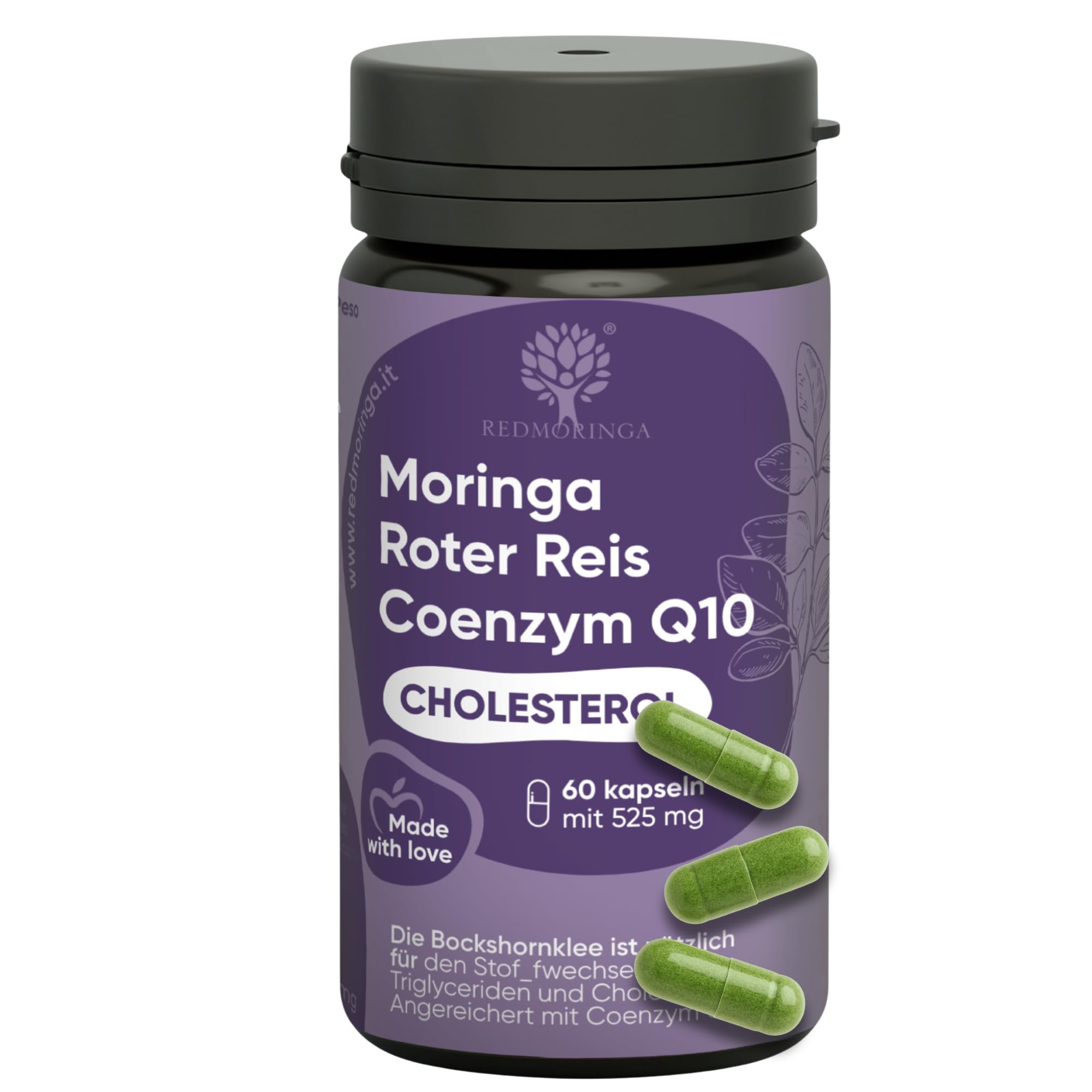 Cholesterin Senken Kapseln Komplex 5in1 - Roter Reis, Coenzym q10, Bockshornklee, Monacolin K & Bio Moringa - Für Gesunden Cholesterin & Triglyceride Spiegel - 60 Kapseln