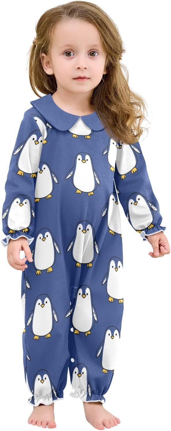 vvfelixl Baby Sleepers Cute Blue Penguins Long Sleeve Onesie Girl Baby Clothes for Girl Play One-piece for 0-3 months