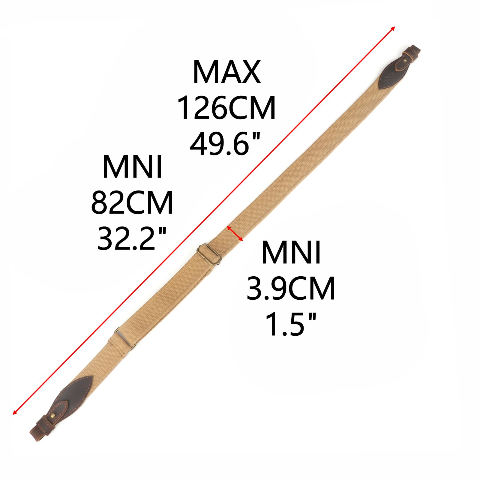 TOURBON Canvas Leather Rifle Slings Hunting Easy-Adjust 1.5-inch Wide Gun Strap for Shotgun Without Swivels (Khaki, Long)