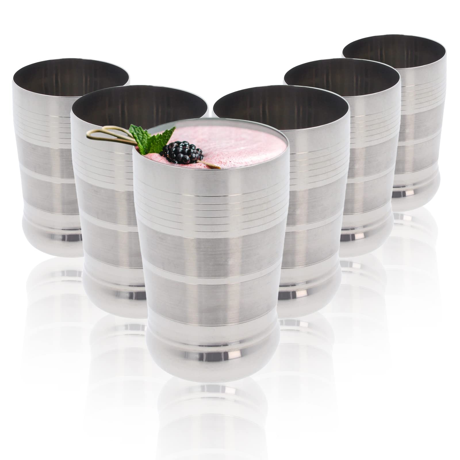 Stainless Steel Cups Drinking Glasses Set of 6 Metal Reusable Tumbler Unbreakable Shatterproof Cocktail Wine Beer Water Juice Iced Coffee Party Travel Camping Outdoor (Striped World Cup - 330ml)