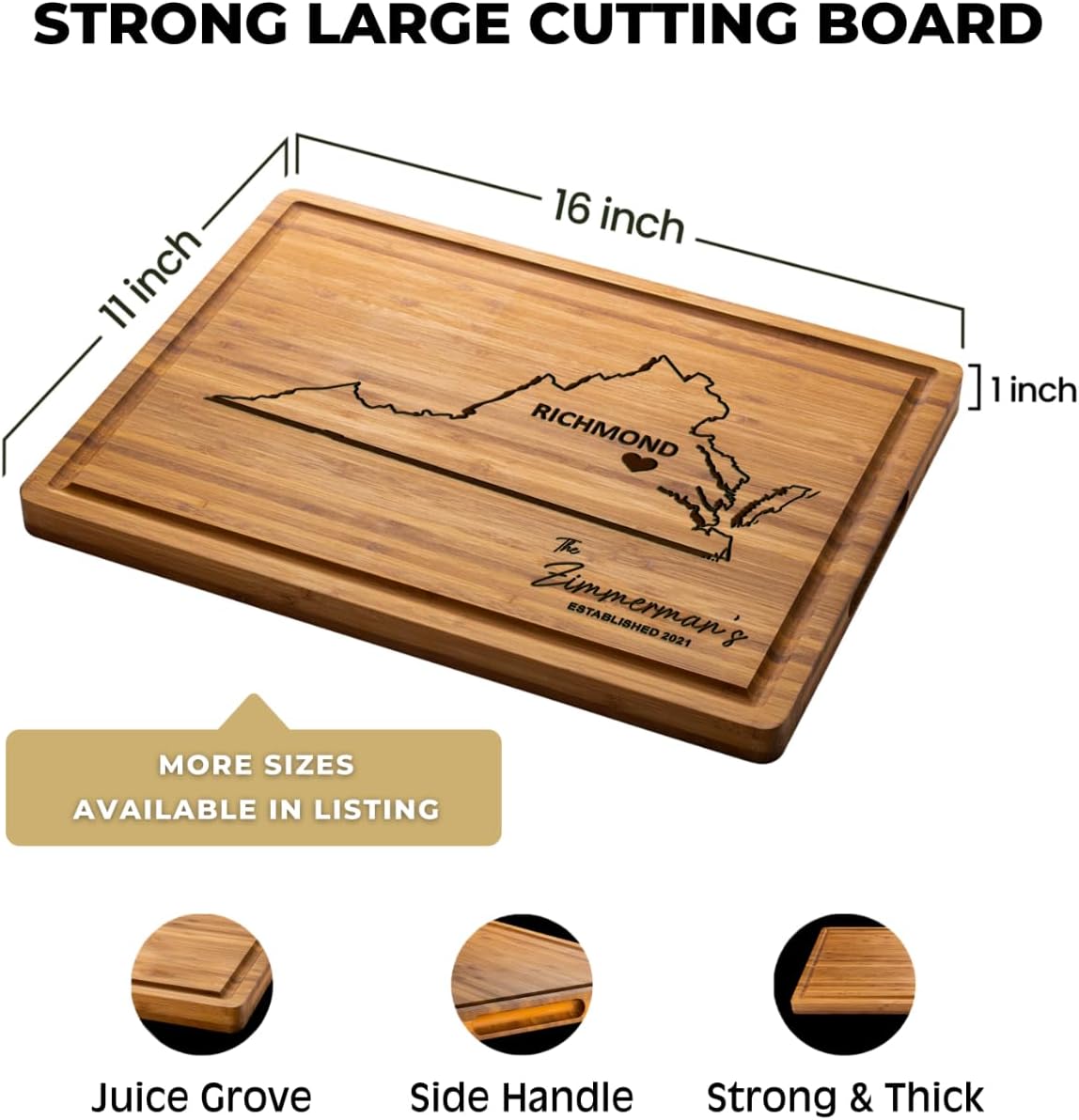 Virginia Cutting Board, Personalized Wooden States Decor, Bamboo Destination Souvenirs, State Shaped Famiy Long Distance Gifts, Virginia Beach Gifts - Image 4