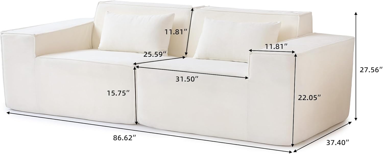 Sectional Couches for Living Room,86" Modern Cloud Modular Sofa with Deep Seat, Upholstered Convertible Sofa for Living Room Bedroom,No Assembly Required,Love Seat,White
