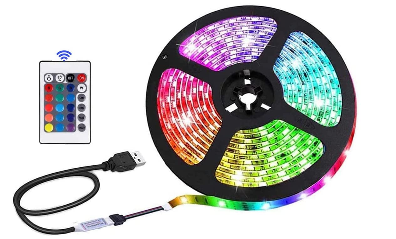 Kamrose USB LED Strip Lights, 16 Colors of RGB 5050 Light, 24Key Infrared Remote Control, Safe and Touchale,DIY Indoor Decoration, TV Backlight (9.84 feet / 3 m) (9.84 feet/ 3 Meter)