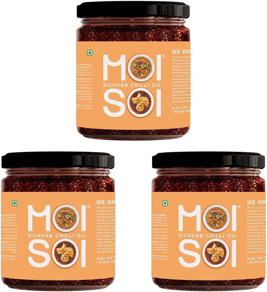 Sichuan Chilli Oil- (175gms | Vegan Friendly | No MSG | Dip with momos, pizza, noodles, snacks, etc.) (Pack of 3)