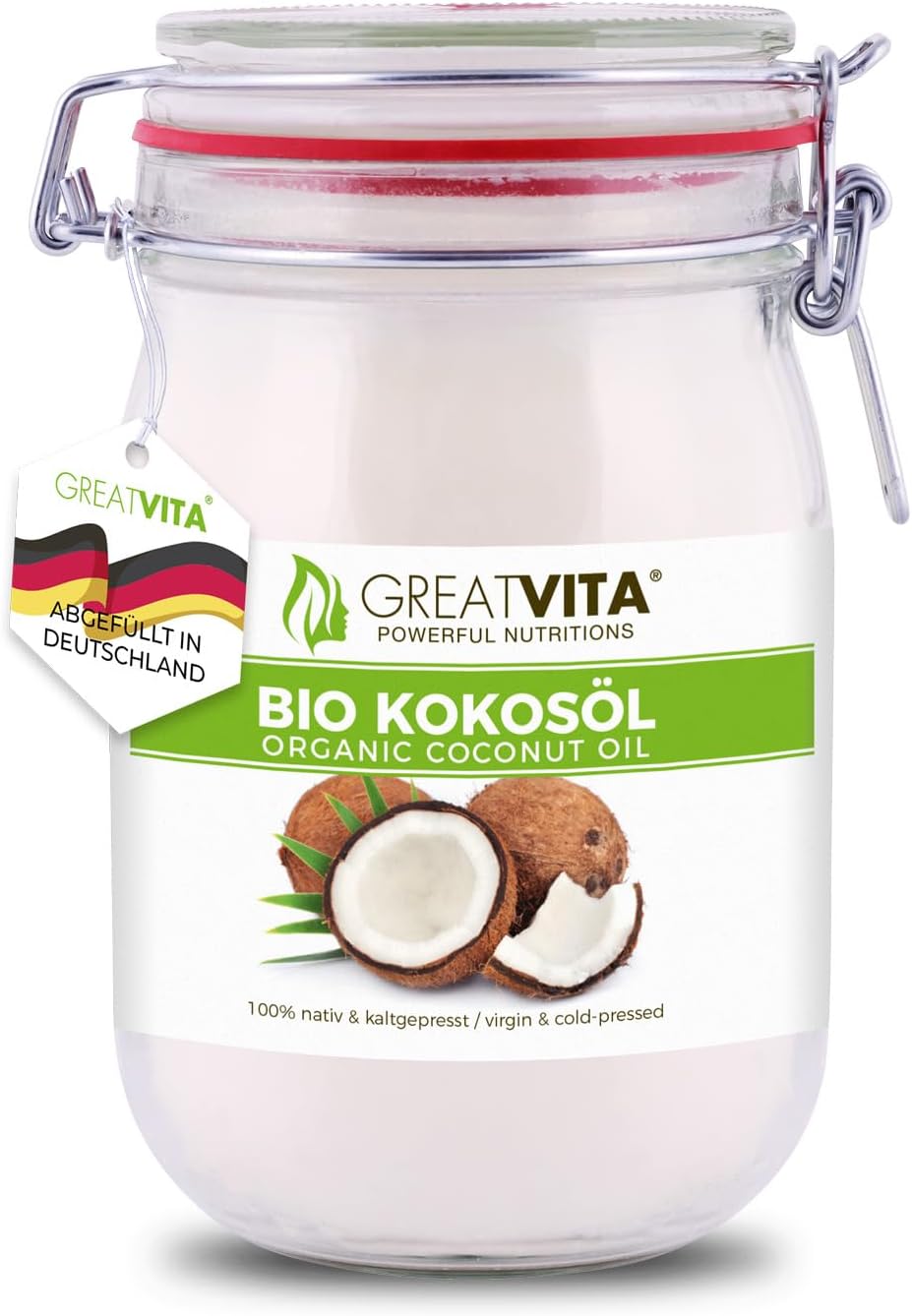 MeaVita biologische kokosolie in strijkglas, inheems, verpakking van 1 (1 x 1000 ml)