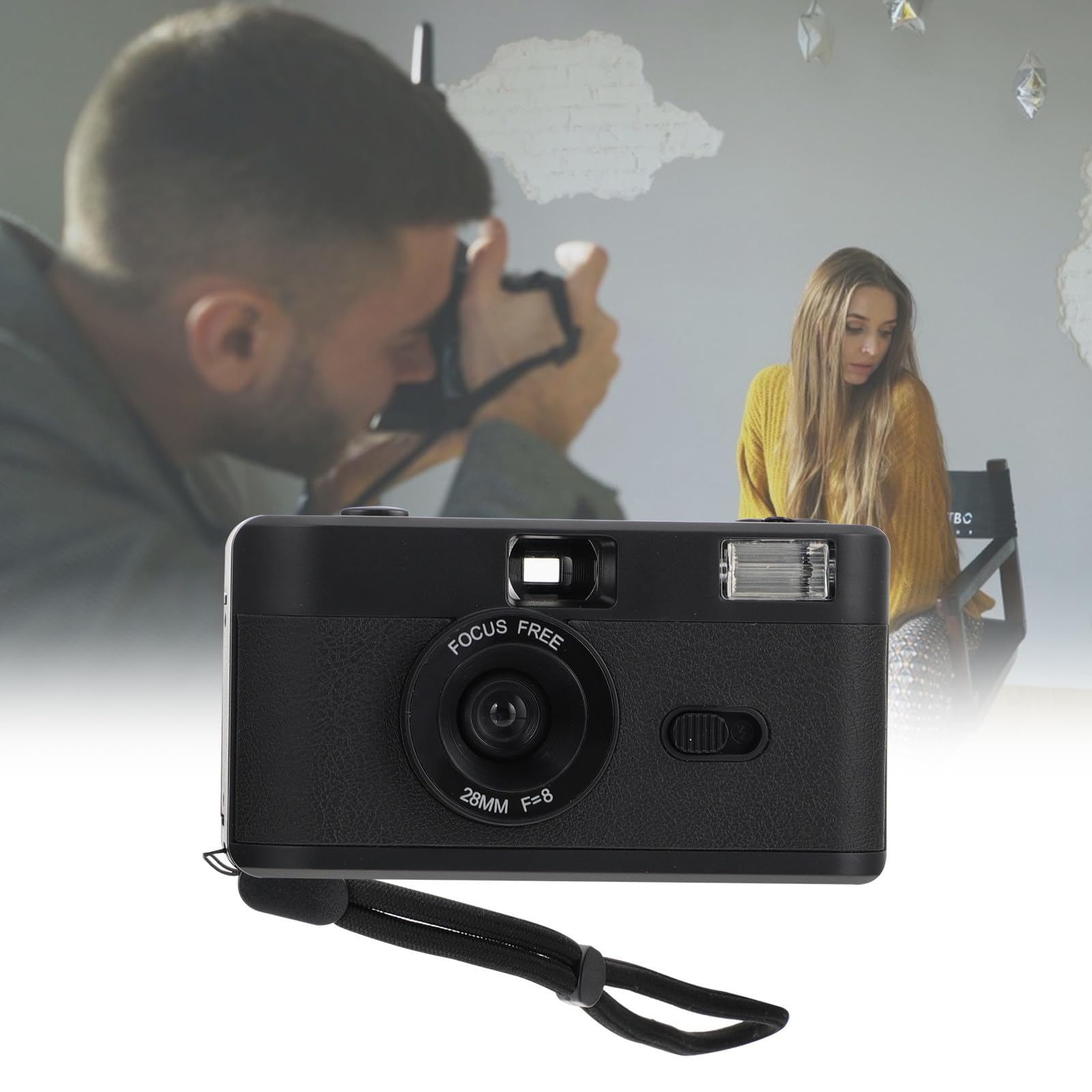 ibasenice Cámara Reutilizable de Plástico Negro Flash Incorporado Compatible Película 35mm, Diseño Retro Abs sin Batería para Fotografía Analógica