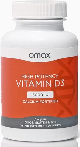 Omax3 Vitamina D3 5000 UI + calcio, suministro para 90 días, huesos fuertes, músculos y articulaciones, salud cardíaca, inmunidad, sin OMG, sin