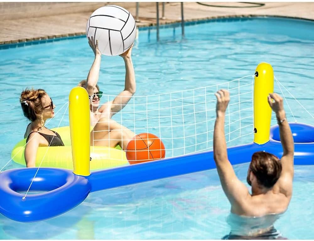 UNAOIWN Pool Games Set Inflatable Volleyball Net & Basketball Hoops Swimming Pool Games Toys for Teens and Adults,Summer Floaties, Pool Party, Volleyball Court : Toys & Games