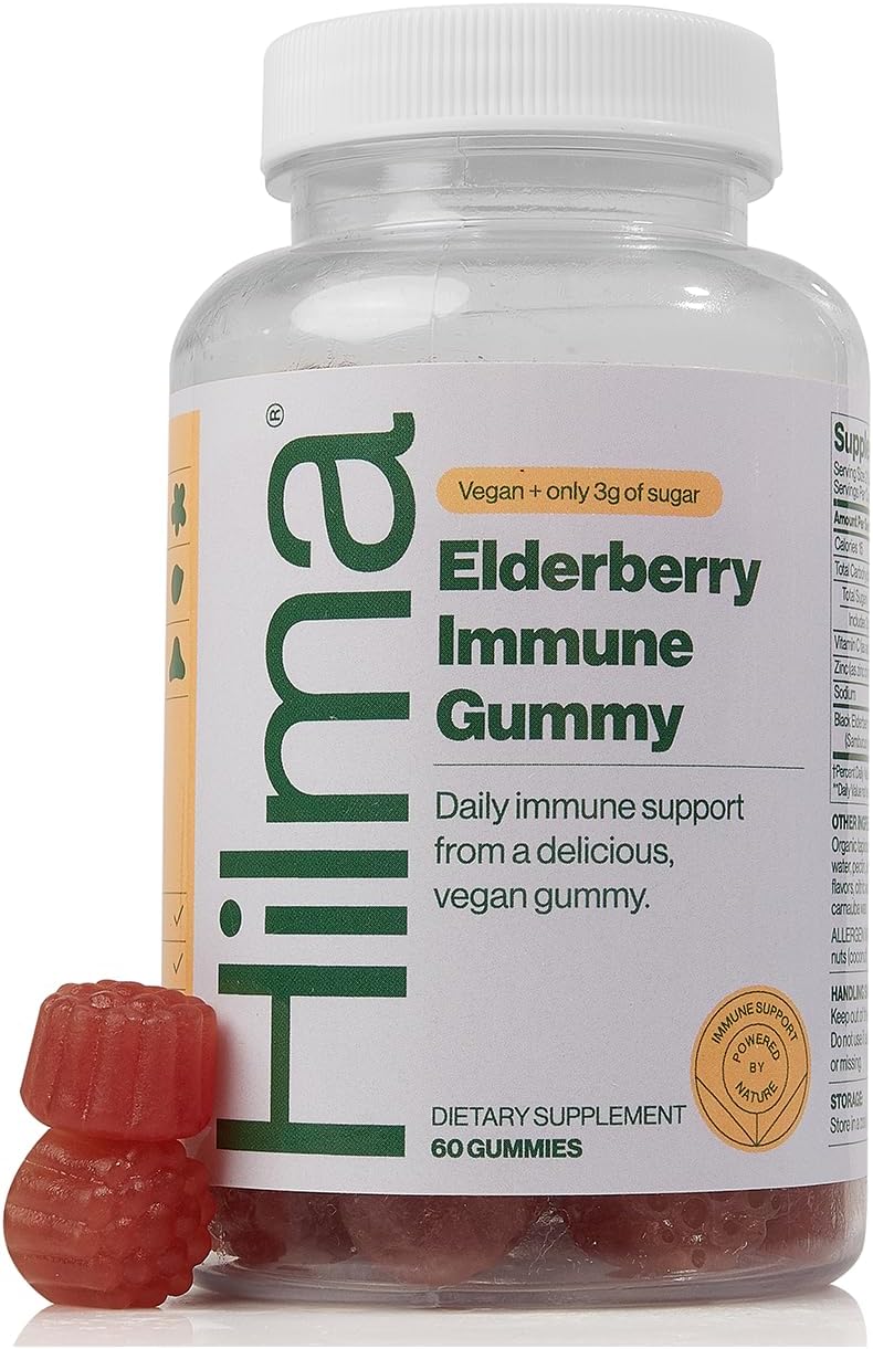 HilmaElderberry Gummies Formulated with Vitamin C & Zinc, Natural, Vegan, Clinically Proven Ingredients, Immune Support Supplement Plus Antioxidants,Natural Berry Flavor (60 Gummies)