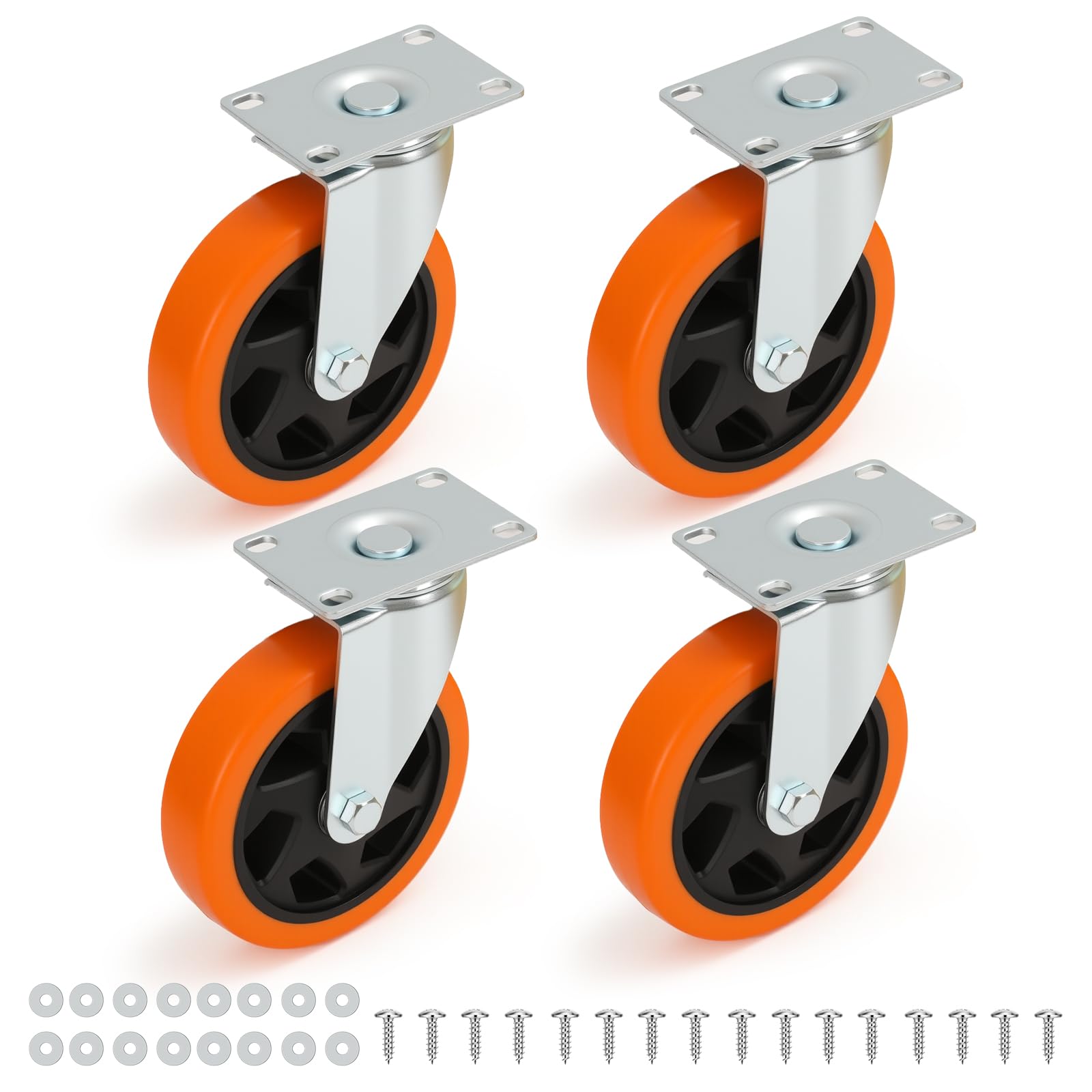 Nfbcxutkw 4 Swivel Casters 4 Inch Heavy Duty Casters Set Of 4, 4 Swivel, Orange Pu