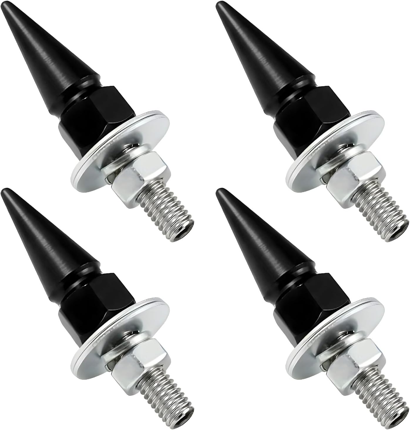 4 PCS Spikes License Plate Screws for Car, Anti Theft Spike Shape Auto Tag Frame Fastening Bolts, Aluminum Alloy Decorative License Plate Screw Fasteners Kit for Cars SUVs Trucks (Black)