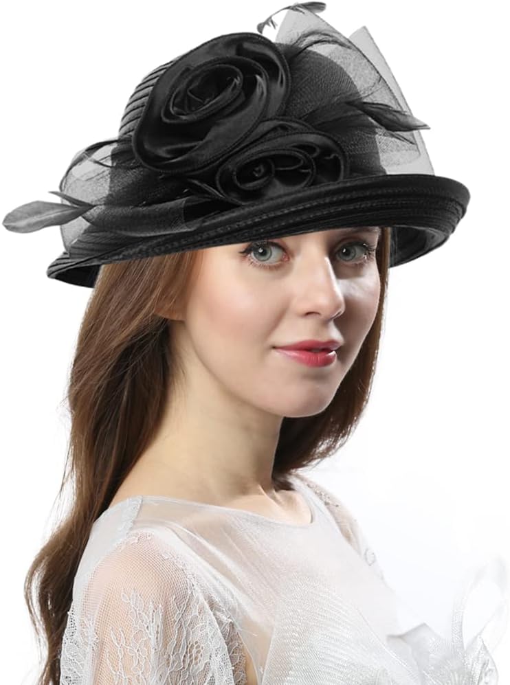 Women Elegant Tea Party Dress Bowler Cloche Bucket Derby Church Hat