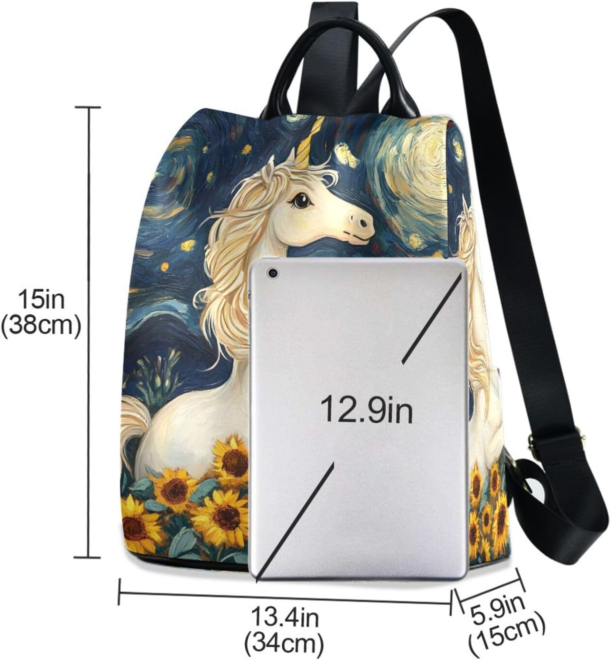 ALAZA Unicorn Van Gogh Starry Sky Backpack Purse for Women Anti Theft Fashion Back Pack Shoulder Bag