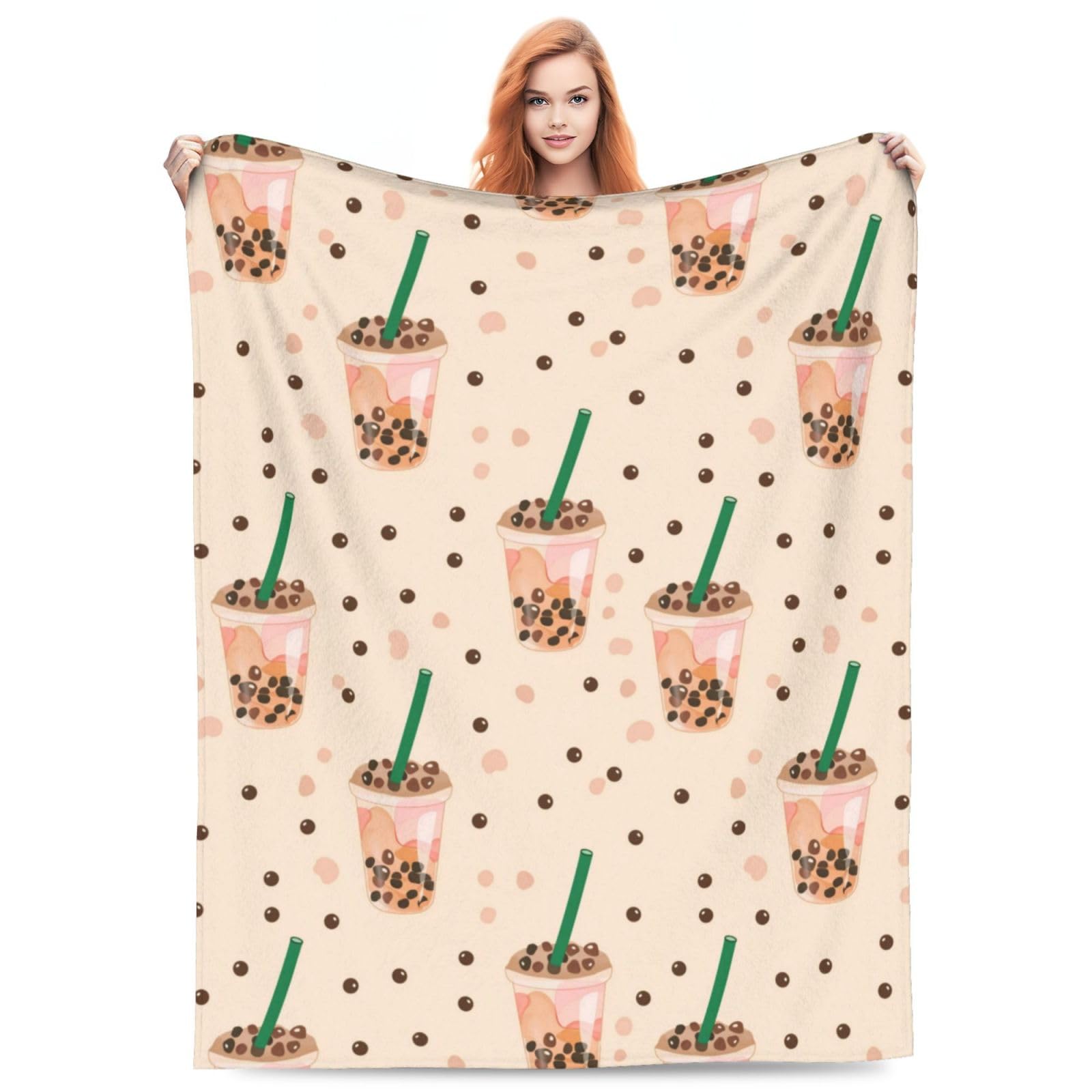PXLNJHO Cute Bubble Tea Blanket Gifts for Women Men Adults Boba Lovers, Boba Cups Plush Fleece Throw Blankets, Cozy Soft Warm Bedding Decor for Sofa