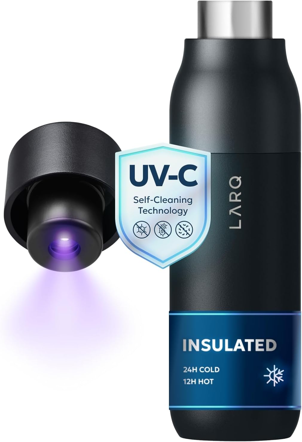 Bottle PureVis 740ml –Self-Cleaning and Insulated Stainless Steel Water Bottle with UV Water Purifier and Award-winning Design | Reusable & Travel Friendly, 2 Years Warranty