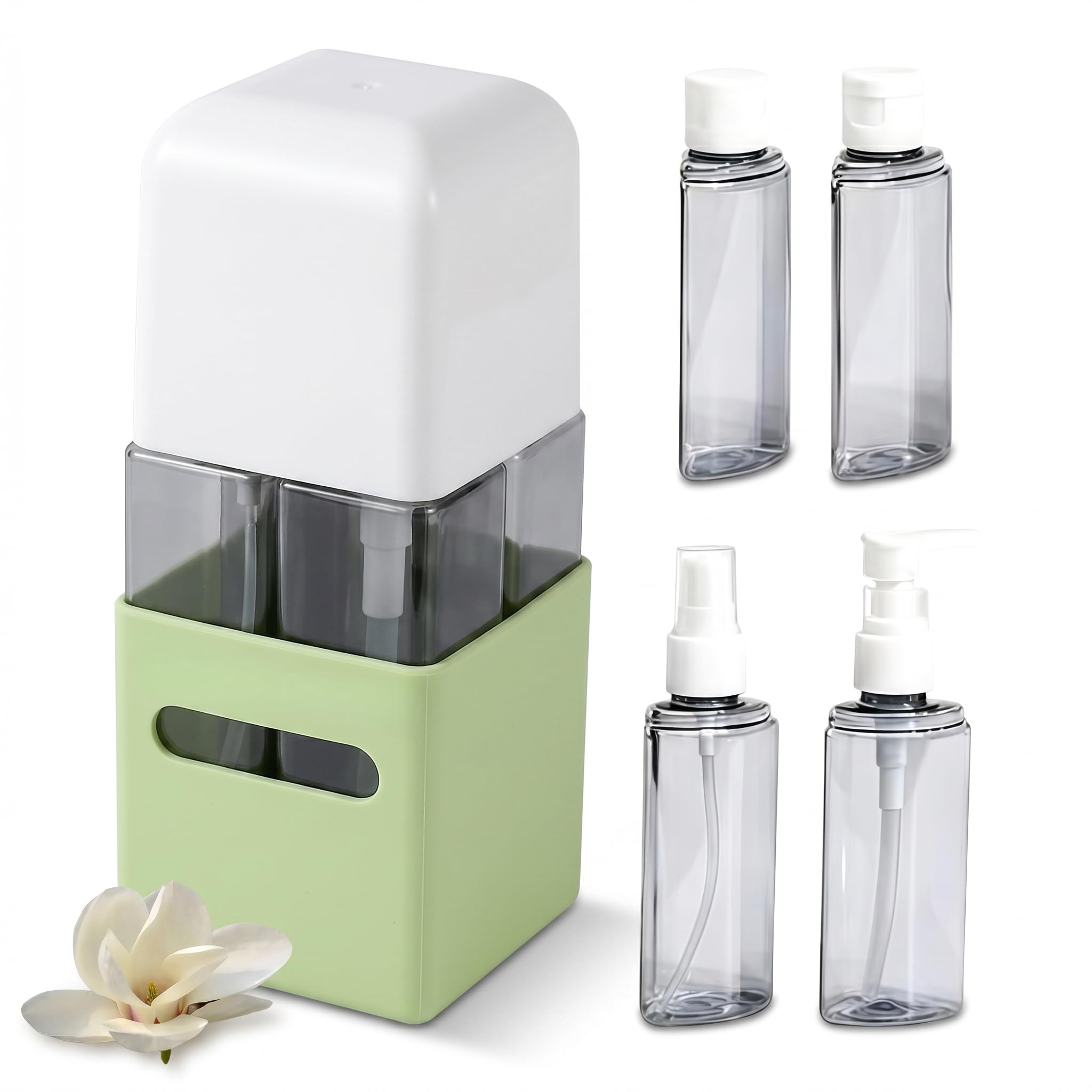 mondpfote 4 in 1 Travel Dispenser Bottle-Refillable Leakproof Rotatable Travel Dispenser Bottle,Four in One Travel Bottles for Toiletries,Portable Travel Toiletry Container for Airport (A,Square)