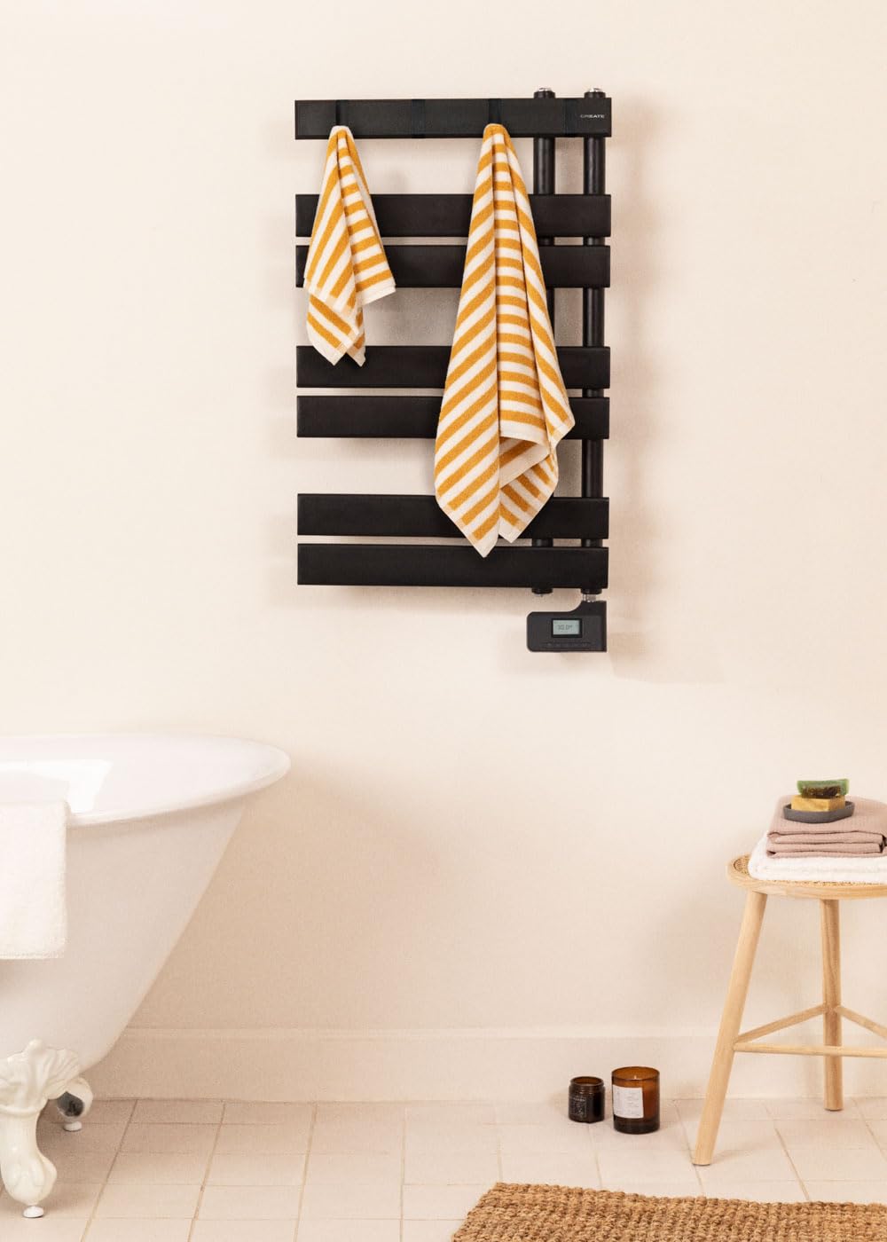 CREATE / Warm Towel Modern/Porte-Serviettes électrique Noir / 80x50 cm / 2 en 1, 6 Modes de Fonctionnement, écran LCD, minuterie jusqu'à 24h, 400W