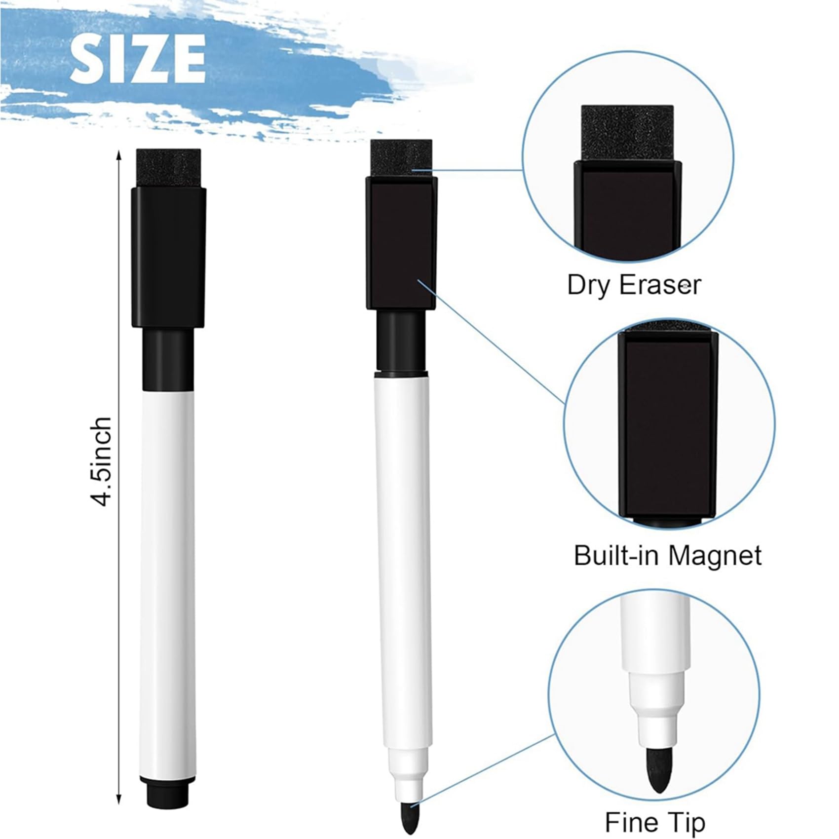 400 Stück Magnetische, Trocken Abwischbare Marker, Whiteboard-Marker mit Spitze und Radierkappe, für Schule, Büro und Zuhause (Schwarz)