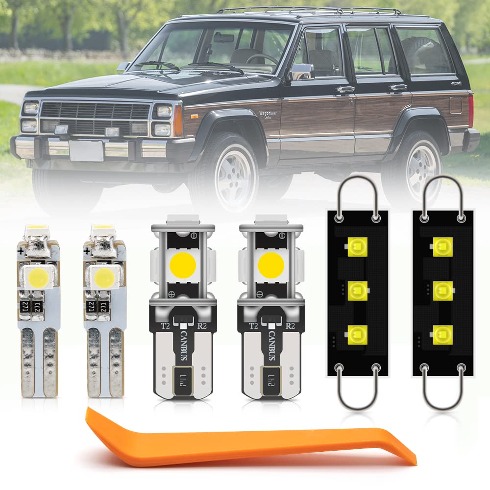 nsautolighting 9pcs LED Interior Lights Bulb Kit for Jeep Cherokee XJ 1984 1985 1986 1987 1988 1989 Super Bright White LED Interior Light Bulbs Map Dome Footwell Lights Bulbs Package + Install Tool