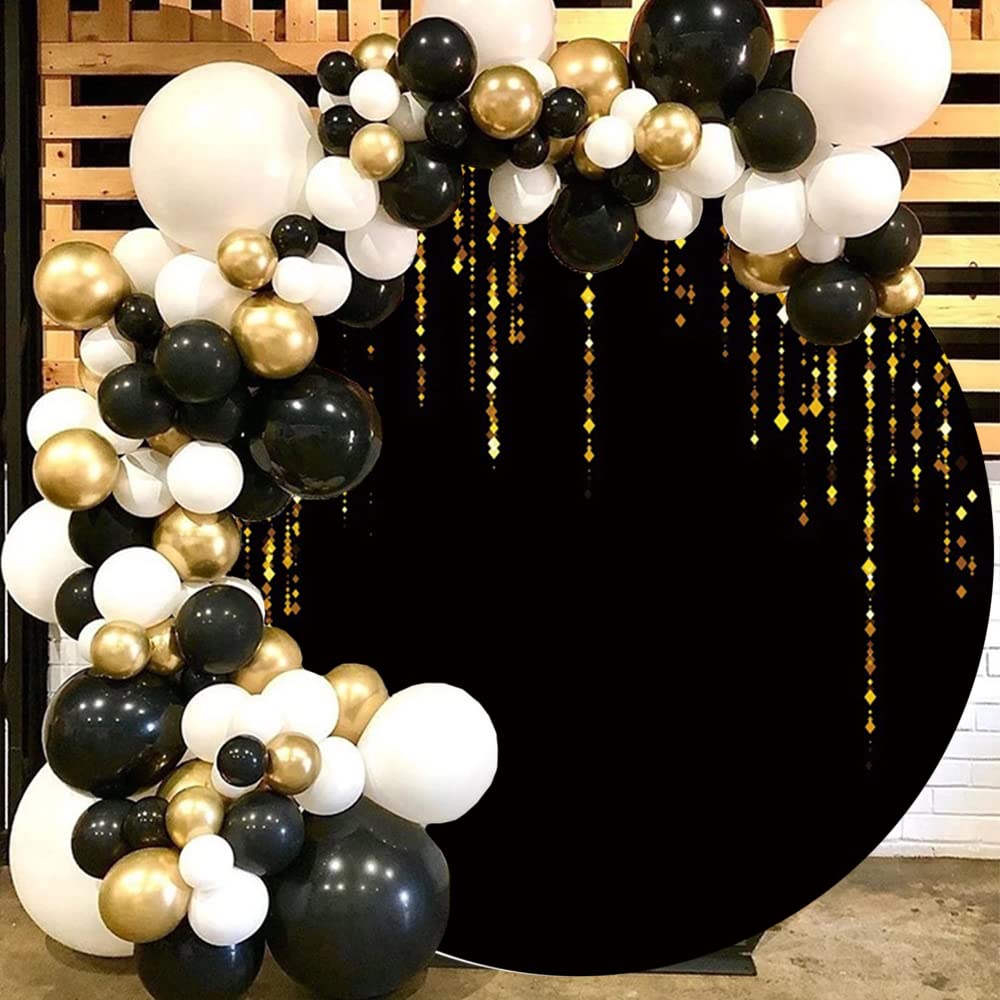 Fondale rotondo nero e oro con paillettes nere dorate per fotografia, addio al nubilato, matrimoni, feste di compleanno, decorazione per sfondo cerchio, copertura per studio fotografico, 1,2 x