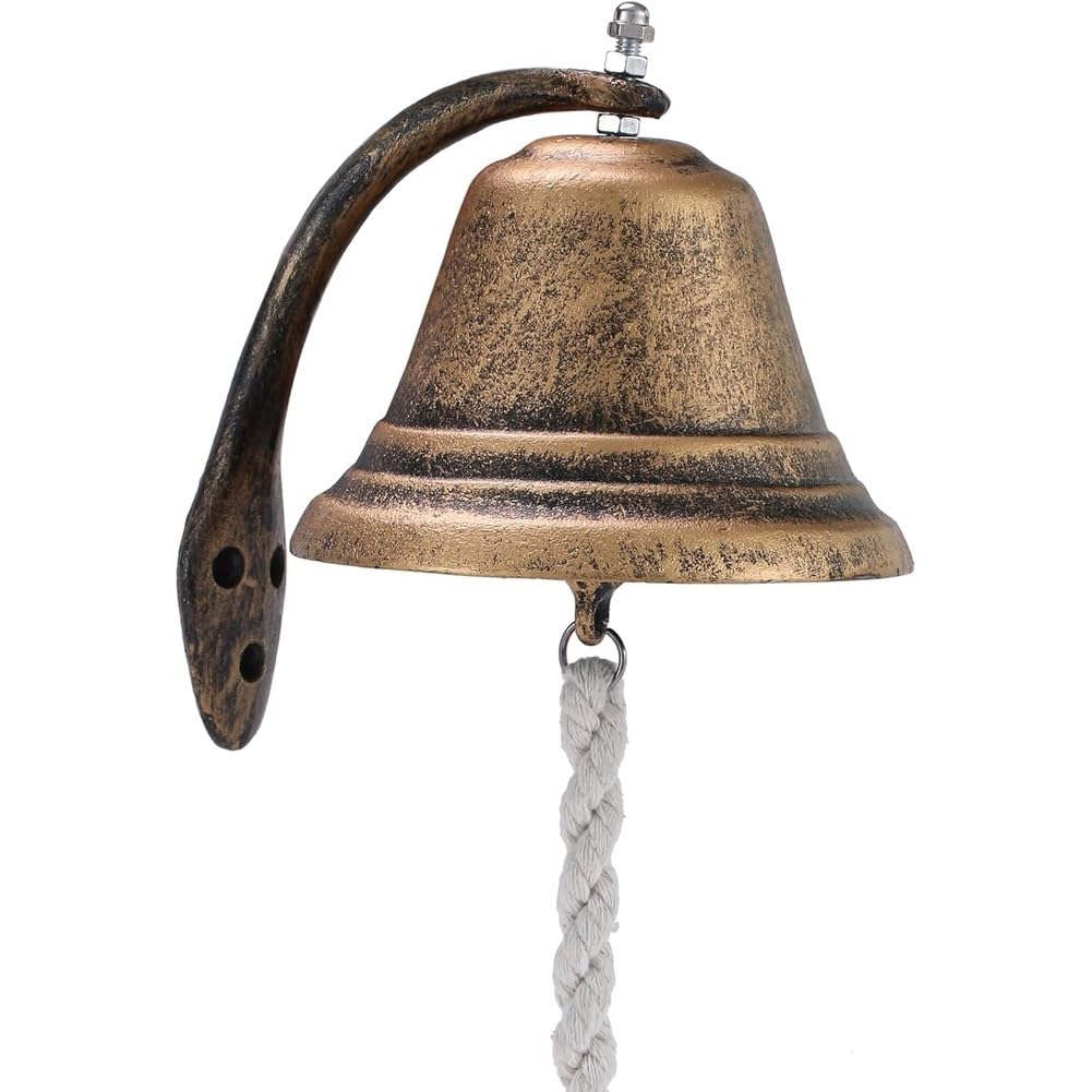 Xnuiasqe Hanging Dinner Bell with Outdoor Mount, 4.7" Vintage Cast Iron Doorbell, Bell for Door,School,Church,Ships,Garden & Farm