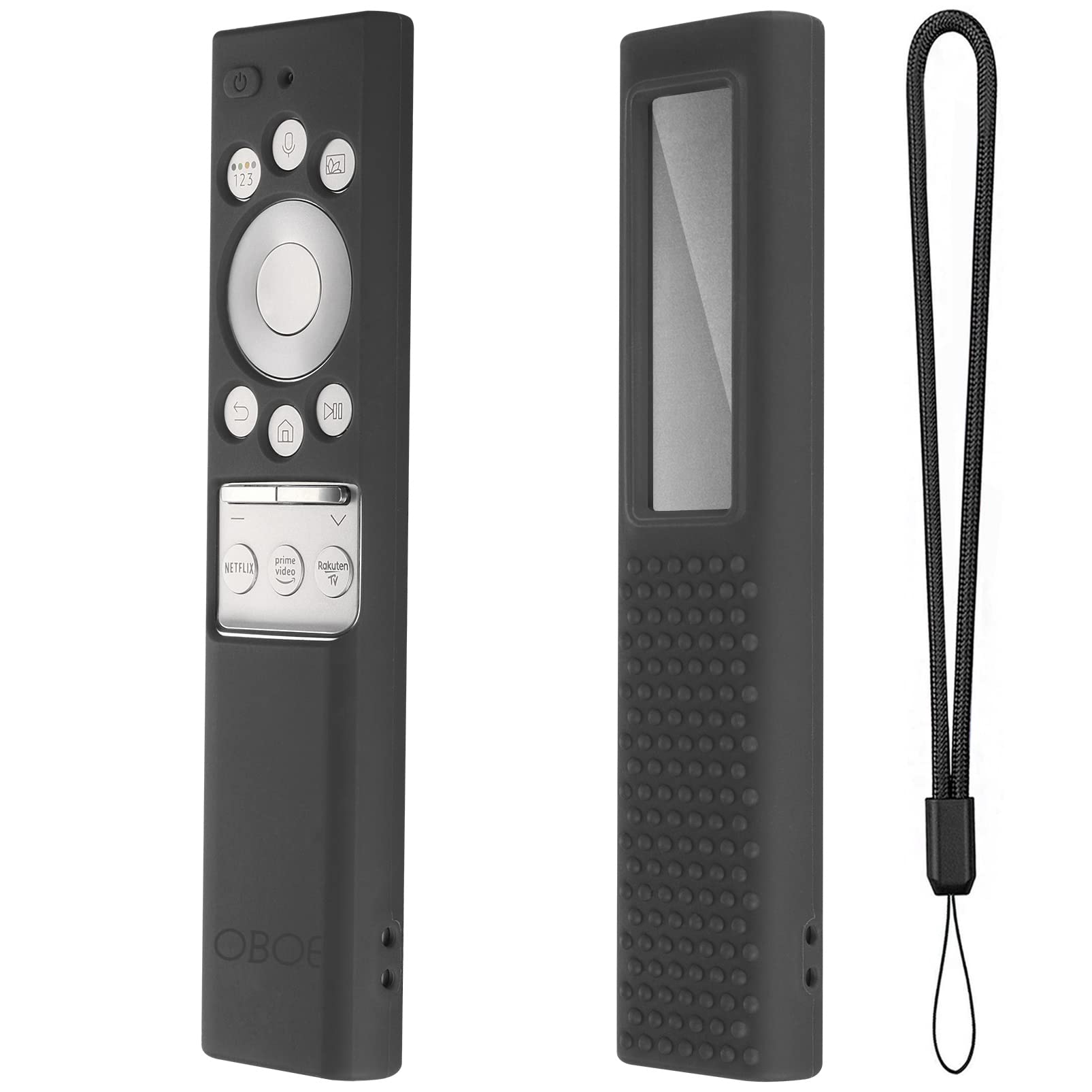 OBOE Silicone TV Remote Cover for Samsung QLED, Smartone Solar Charge Protective Case with Loop (Dark Grey) [Remote NOT Included]