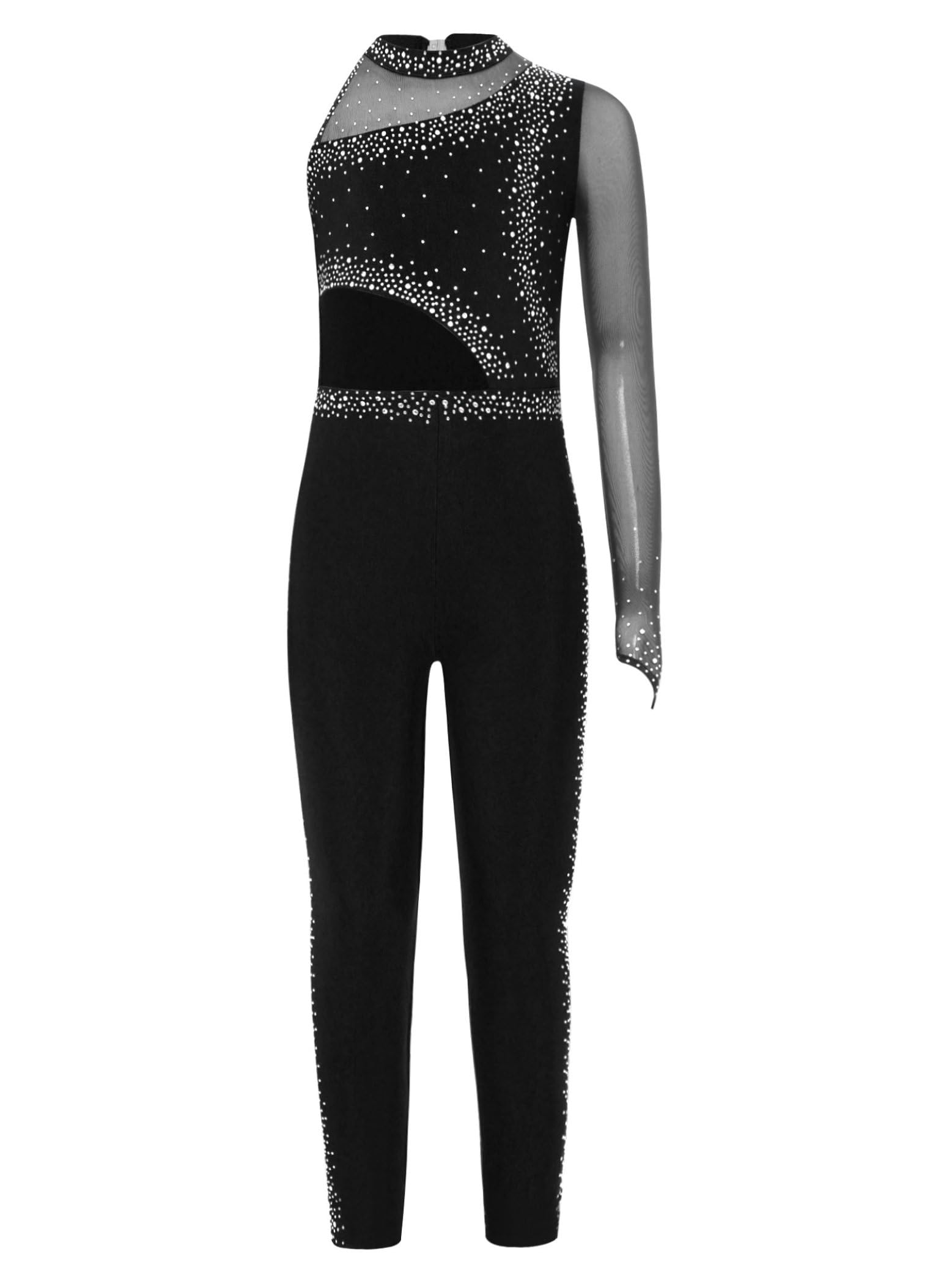 Maillot de Danza para Ballet Niña Mono Deportivo de Manga Completa un Hombro con Brillante
