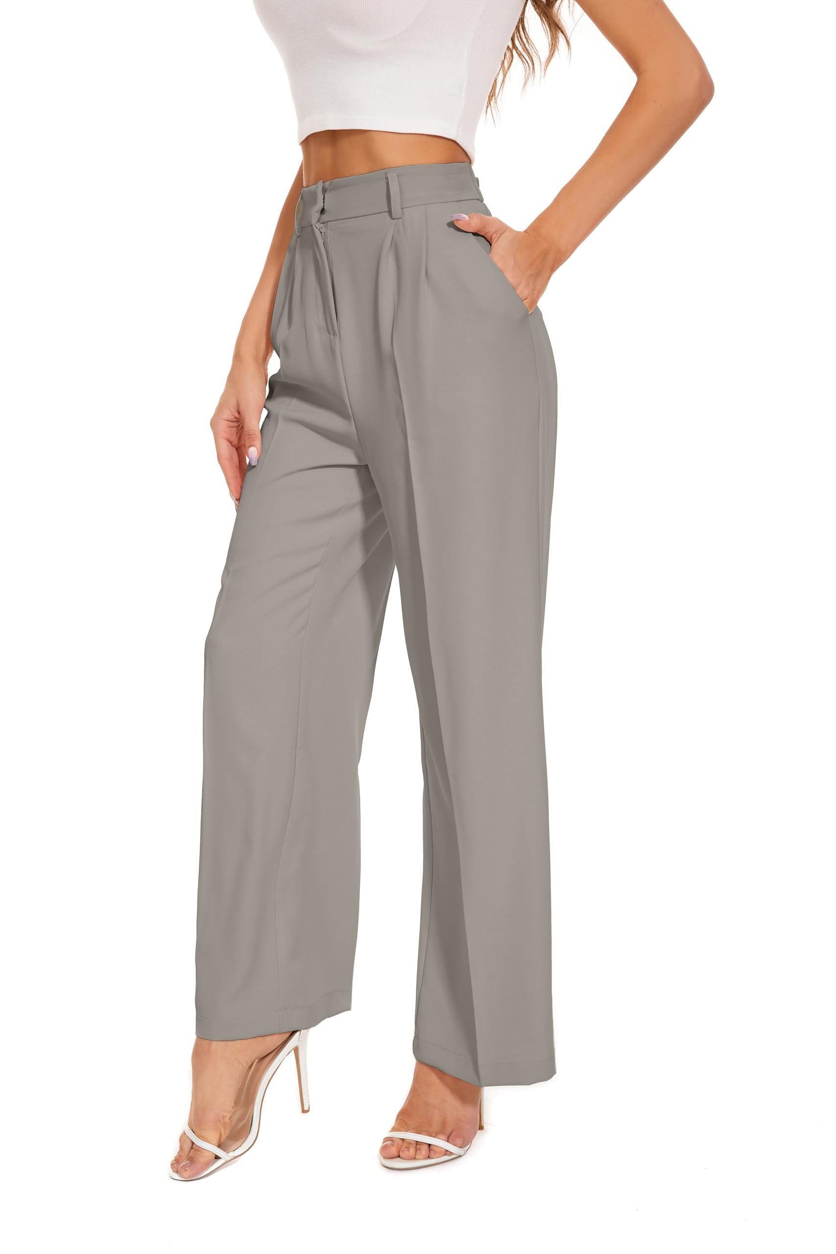 FUNYYZO Wide Leg Pants Women's High Elastic Waisted in The Back Business Work Trousers Long Straight Suit Pants — view 22