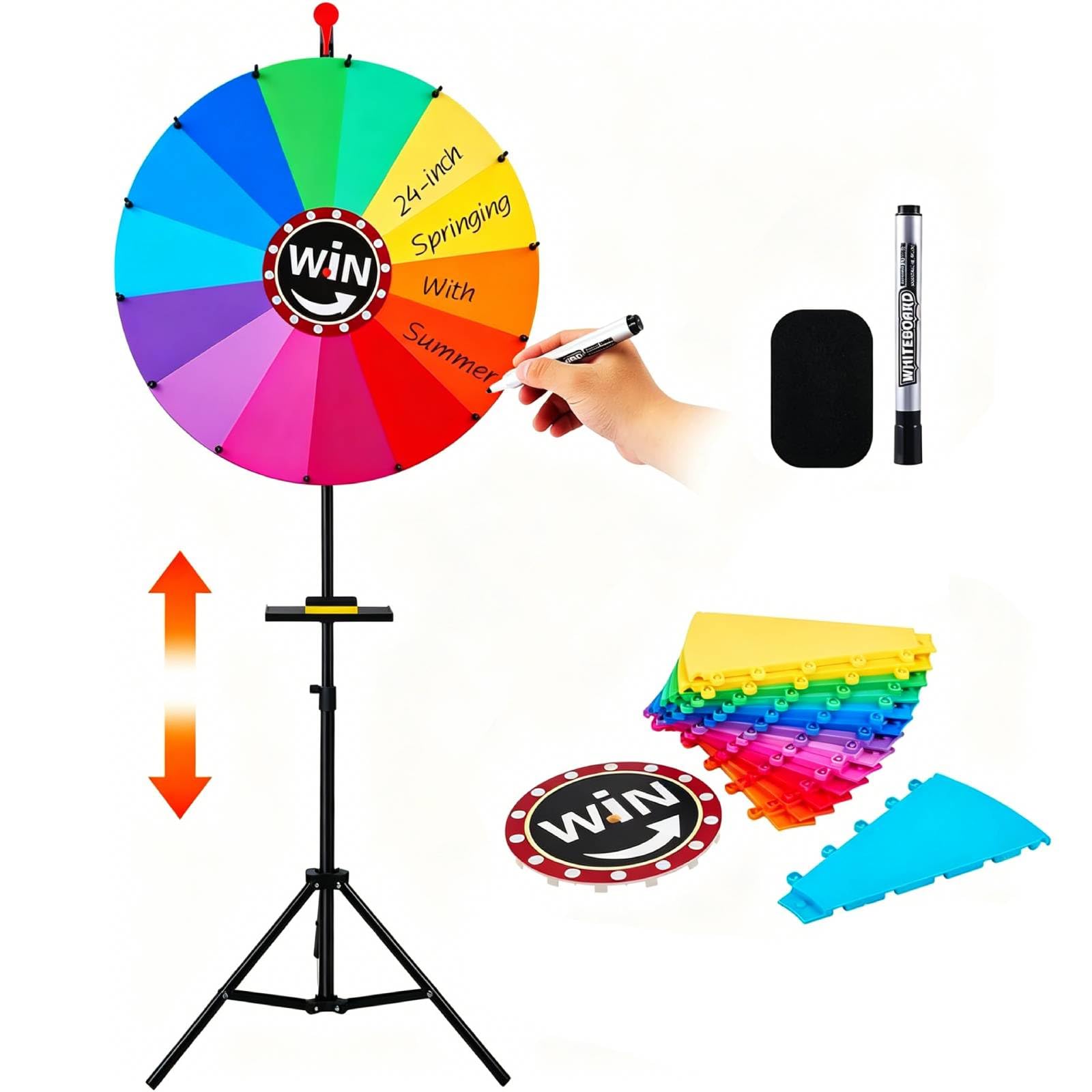 60cm Glücksrad zum Drehen, 14 Slots Glücksrad Spielzeug mit Trocken Abwischbarem Marker und Radiergummi, Roulette Drehrad für Party, Lotterie, Messe und Verkaufsförderung