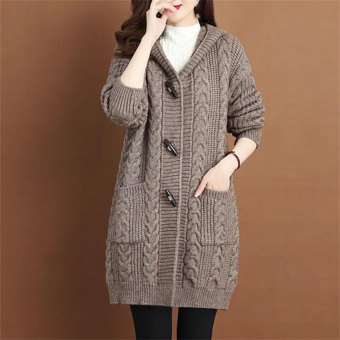 Cárdigan de otoño e invierno para mujer, suéter grueso, chaqueta de punto con capucha de tamaño grande