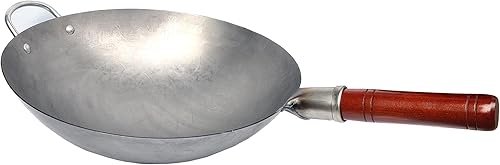 KUNNV Woks de hierro martillado a mano con fondo redondo para estufas de gas (14 pulgadas)