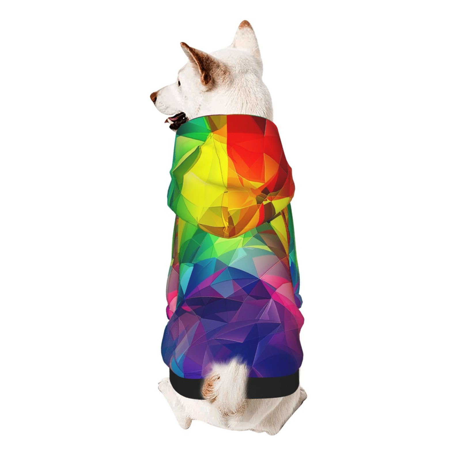 Rainbow Geometric Printed Dog Hoodie Soft Dog Sweatshirt Cute Cat Dog Clothes for Small Dogs Kitten Puppy, S