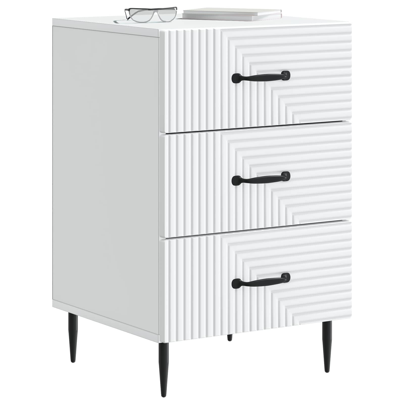 Mesita de noche con 3 cajones de madera blanca de 43 x 41 x 66,5 cm para dormitorio, salón, mesa auxiliar funcional con espacio de almacenamiento, diseño duradero, fácil montaje y