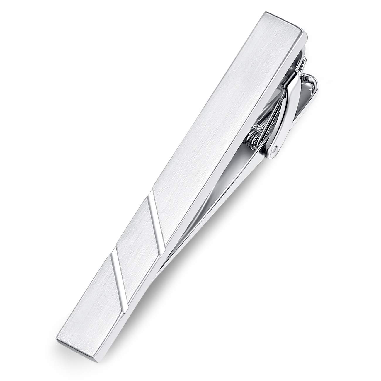 HONEY BEAR Mens Tie Clip Bar for Normal Size Business Wedding Gift,5.4cm (Brushed Silver)