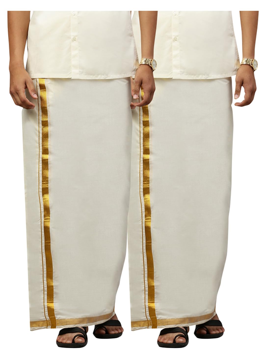 RAMRAJ Mens Pack of 2 Solid Kora Cotton Cream Dhoti-image-33