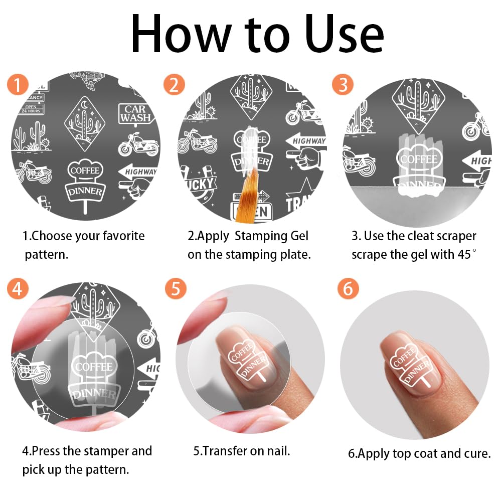 PH PandaHall 3pcs Road Trip Nail Stamp Plate Adventure Travel Pattern Print Art Template Stainless Steel Nail Image Plate Desert Highway Nails Art Stencils for Women DIY Printing 12x6cm - Image 4
