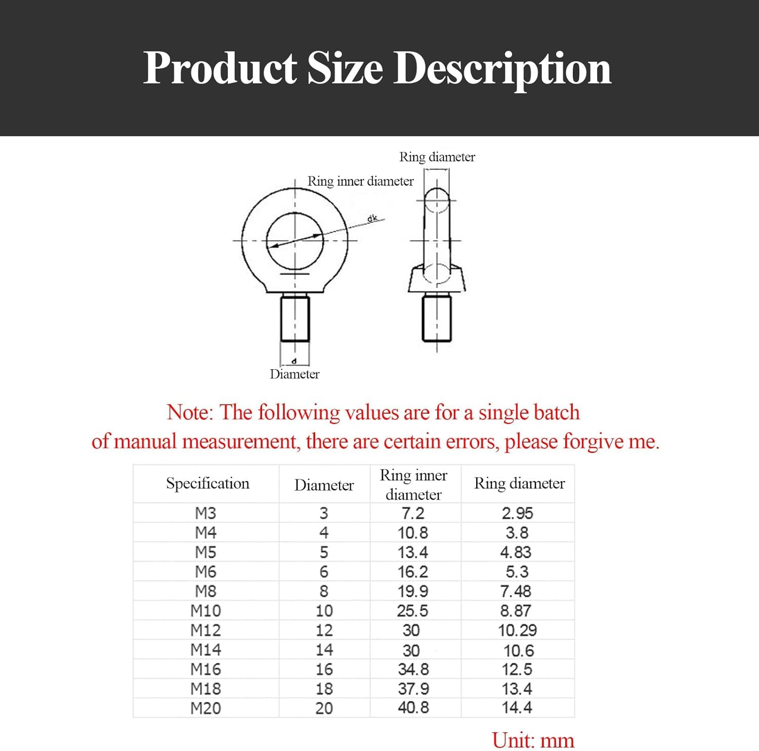 5 szt. śrub oczkowych ze stali nierdzewnej, nakrętka oczkowa M8 do sprzętu Living Lifting i Engineering Lifting Equipment, M8×150 mm(M8x200mm)
