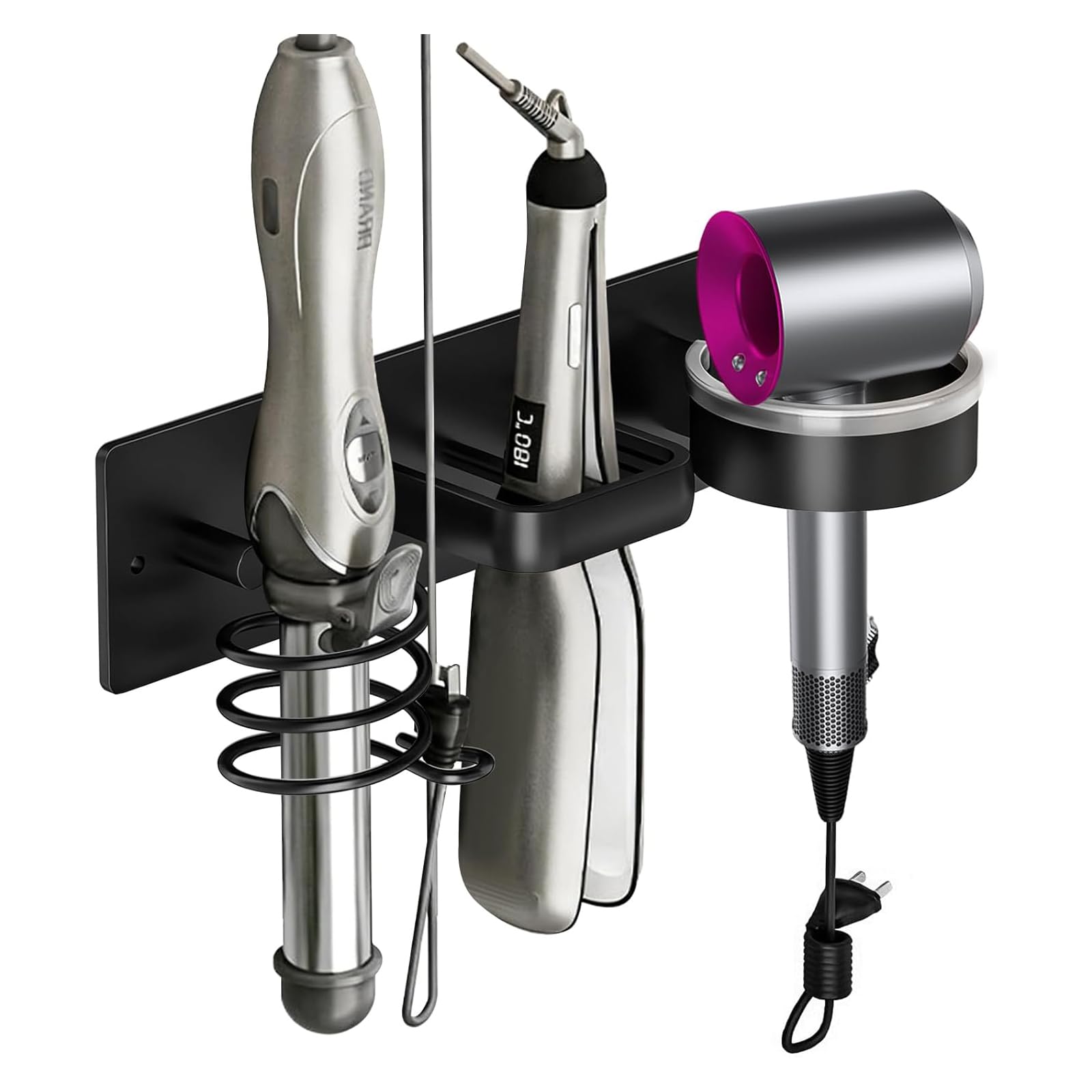 Dei tkeyts Hair Dryer Holder Wall Mounted, Hair Dryer and Straightener Holder, Hairdryer Holder Wall Mounted, Curling Iron Holder, 3 in 1 Hair Tool Organiser for Bathroom Dressing Table