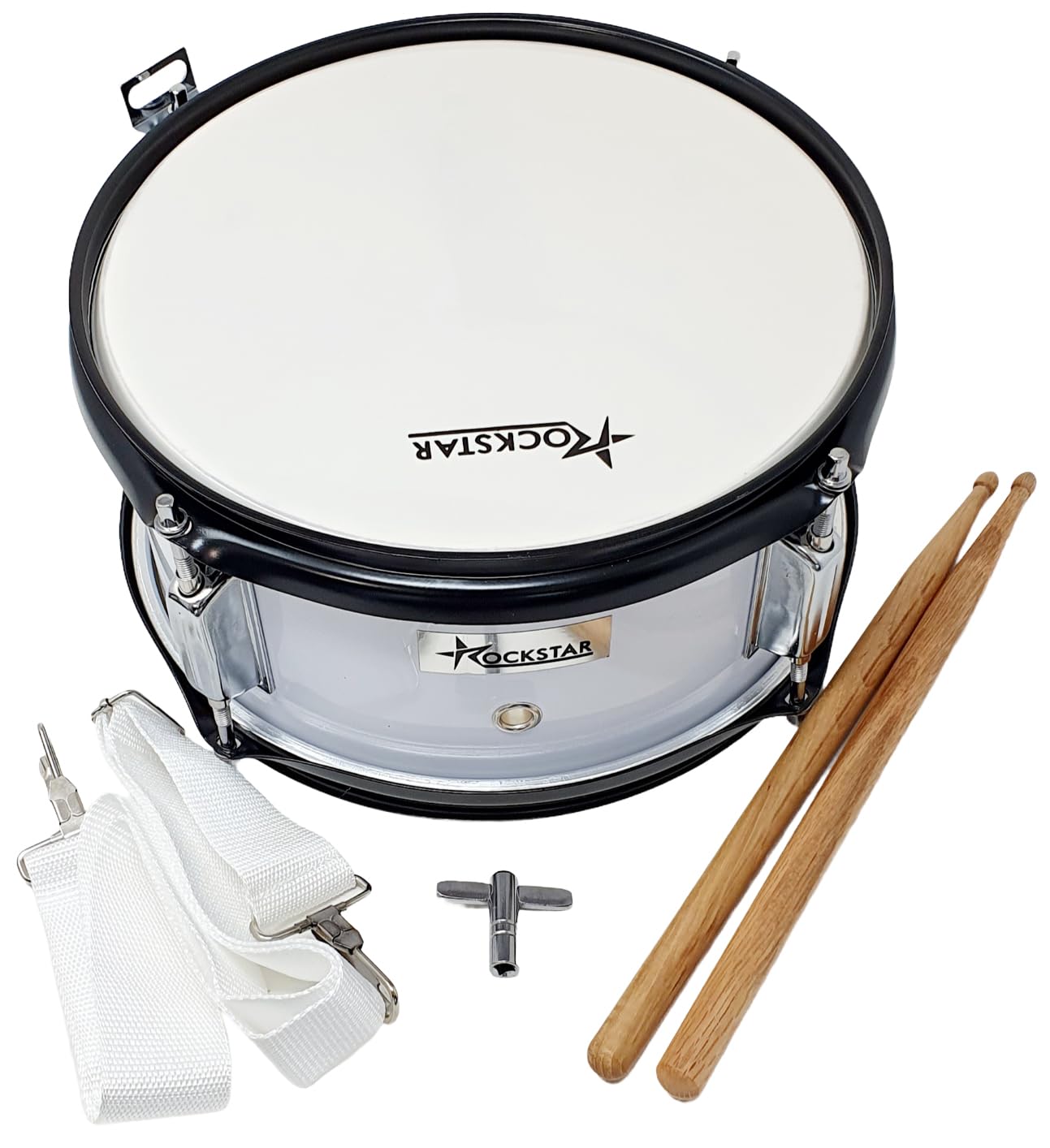 ROCKSTAR - Caja de Marcha Iniciación en Madera Afinable 1055H-5433 Tambor Incluye Correa y Baquetas, Instrumento Musical de Percusión, Parche afinable y bordonero. 26cm Diámetro y 13cm Altura