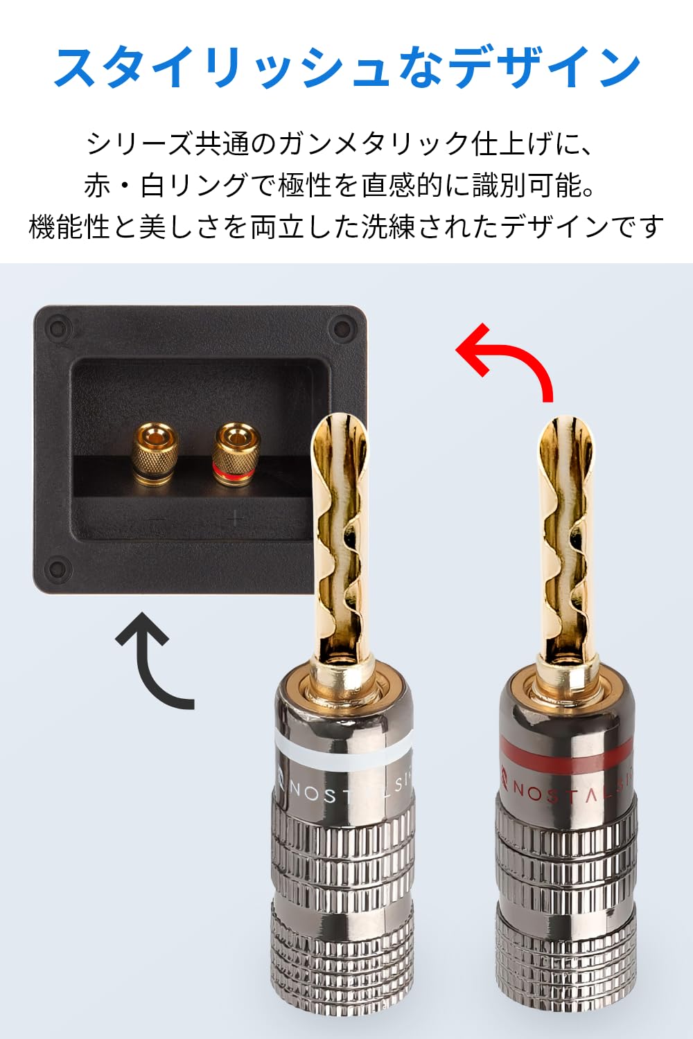 Amazon | NOSTALSIC バナナプラグ 円筒波型スリット BFA波型 赤＋白