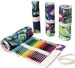DIYOMR 24/36/72 Slots Crayon Crayons enrouleurs, Artist Colored Crayonnements Roll Up Sac Brosses courtes Trousse Crayonnes Organisateur pour dessiner la coloration et le croquis (Peindre l'encre, 24slots)