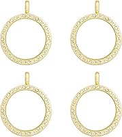 Vista 9 de WANDIC Abalorios de fotos de diamantes de imitación, colgante redondo de plata con medallón de memoria, para ramo de boda nupcial para foto