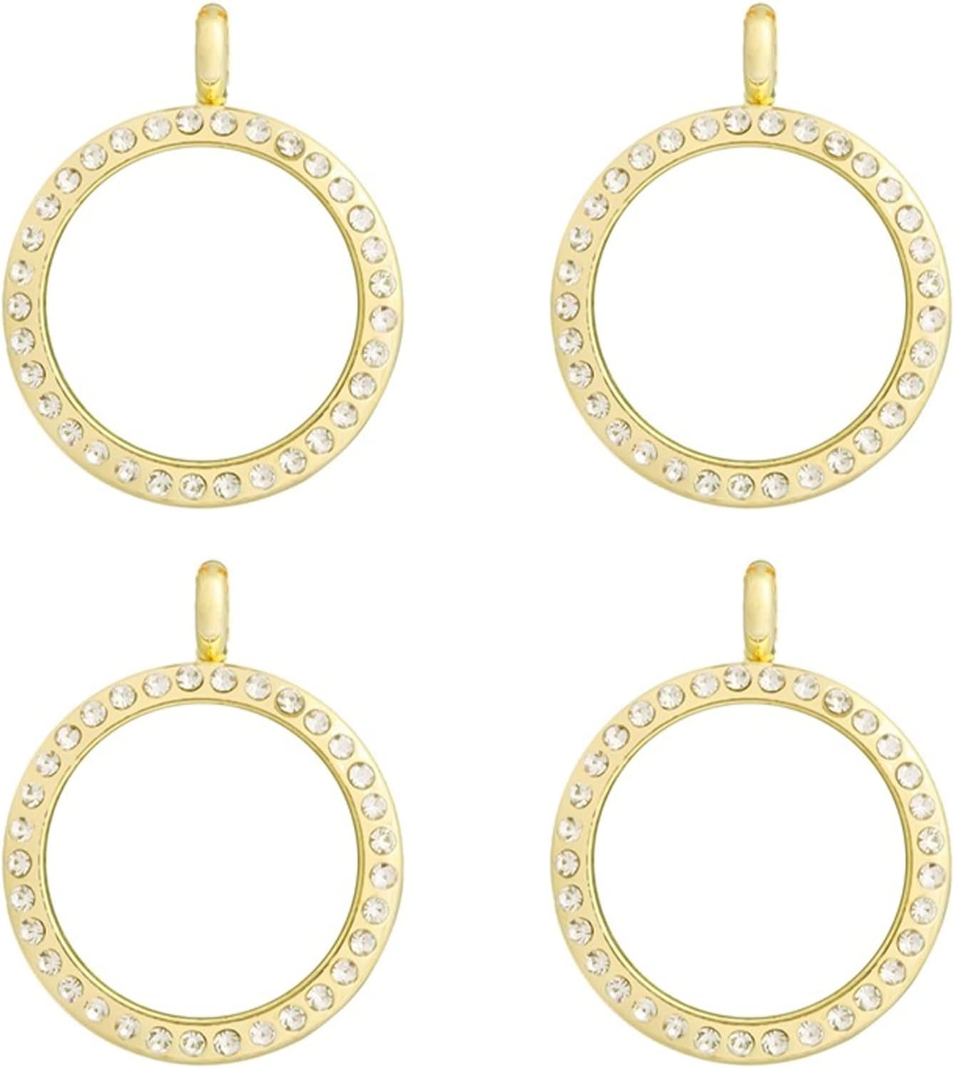 WANDICRhinestone Photo Charms, 4 pieces silver Round Memory Locket Pendant Bridal Wedding Bouquet Charms for Photo or Decoration