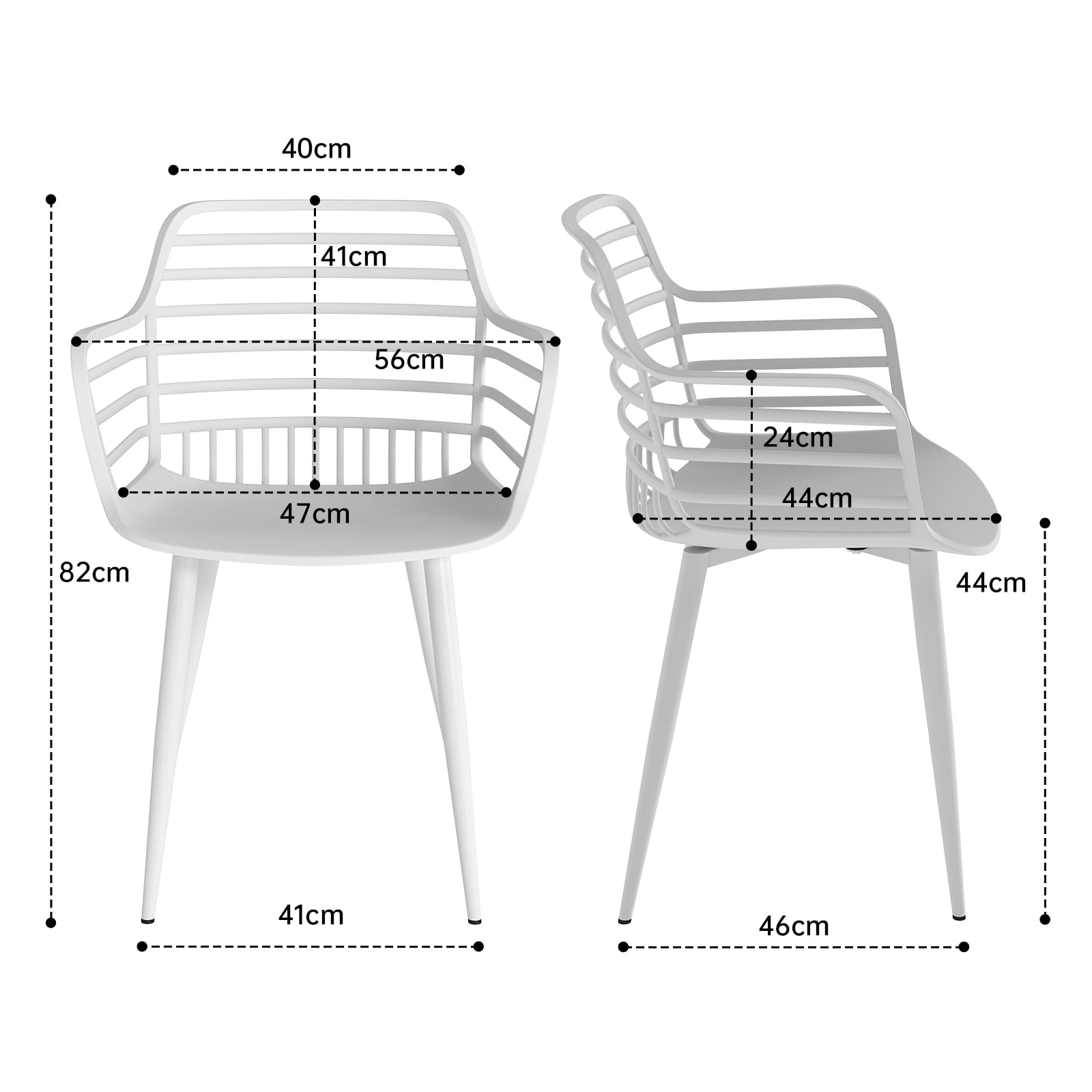 JIJIAN Sillas de Jardín Juego de 4, Sillones para Exterior con Reposabrazos y Respaldo, Plástico PP con Patas de Hierro, Capacidad de Carga 120 kg, para Balcón, Jardín, Terraza, Blanco