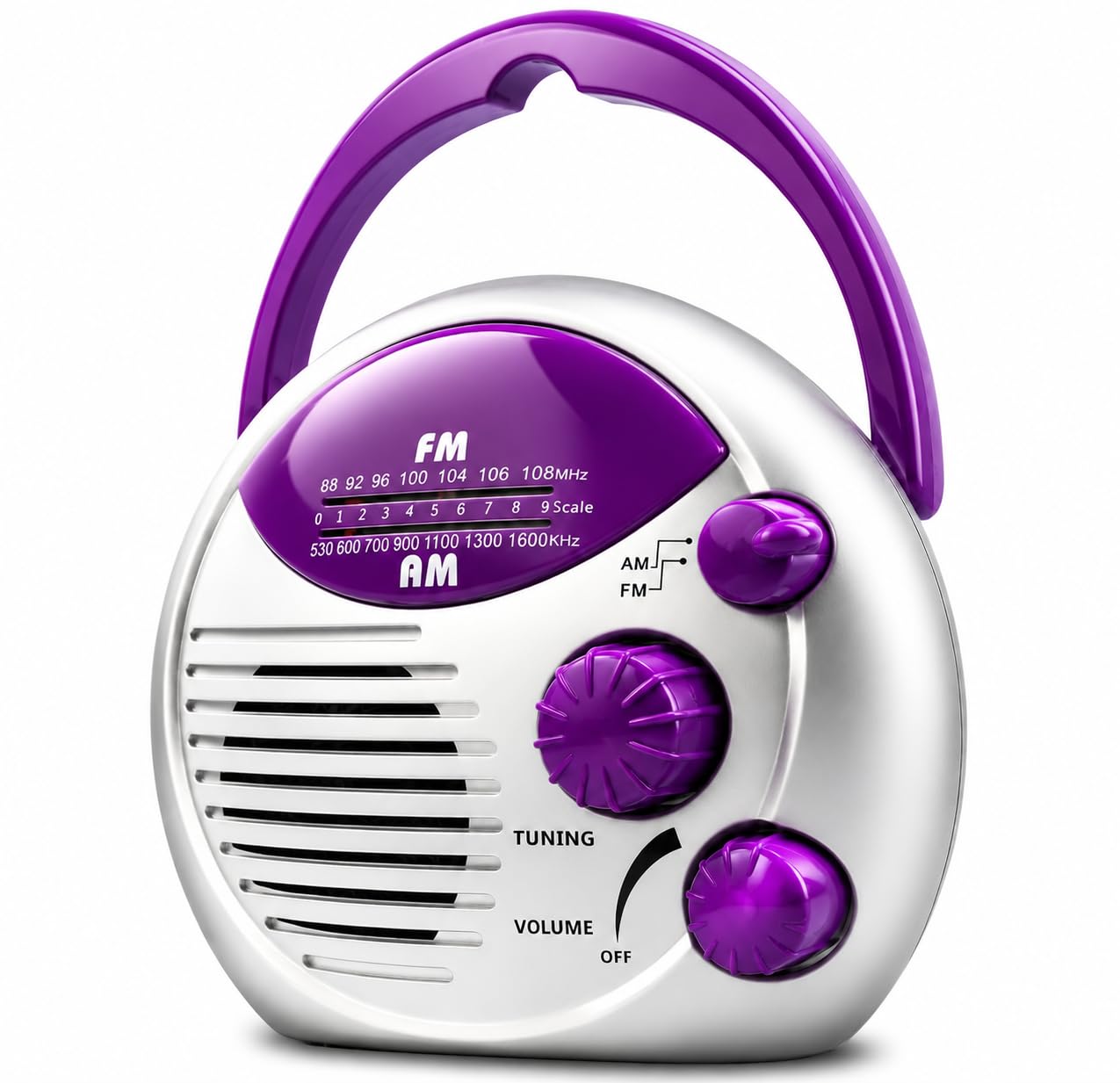 Diyeeni Radio de douche portable AM FM, étanche IPX4, haut-parleur intégré, volume réglable, radios à piles pour salle de bain, cuisine, extérieur