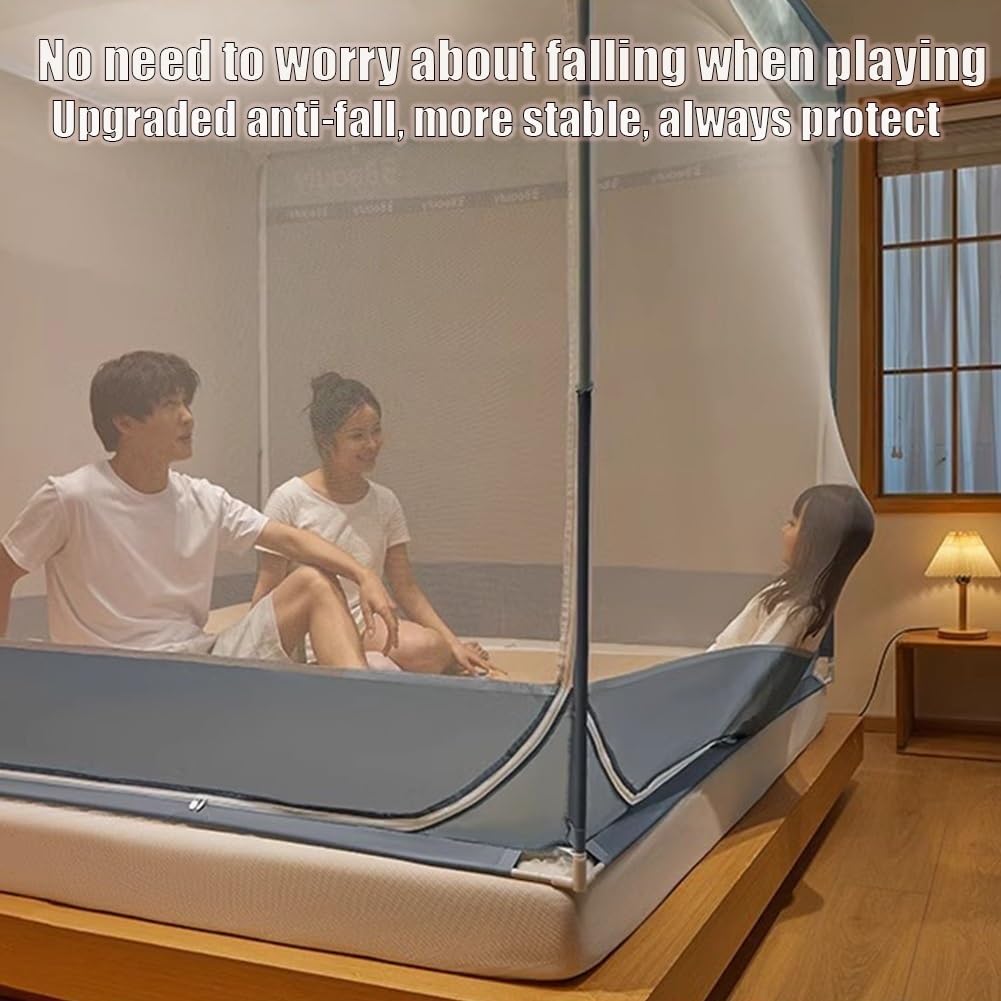 Bettzelt für Erwachsene & Kinder – Doppelbett-Zelt (180x200 cm) mit 3 Eingängen – Atmungsaktives Mückennetz & rutschfester Himmel ohne Montage – Schnelles Aufbauzelt für mehr Privatsphäre & Schutz(Gra