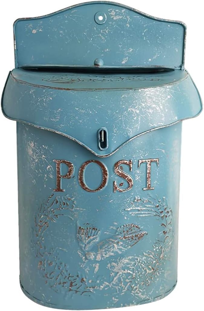 Wall Mailbox Metal Mailbox Country House Post Newspaper Bird Motif Letterbox System Colored Letterbox Lockable with Flap 11"x3.5"x15.7" (White)
