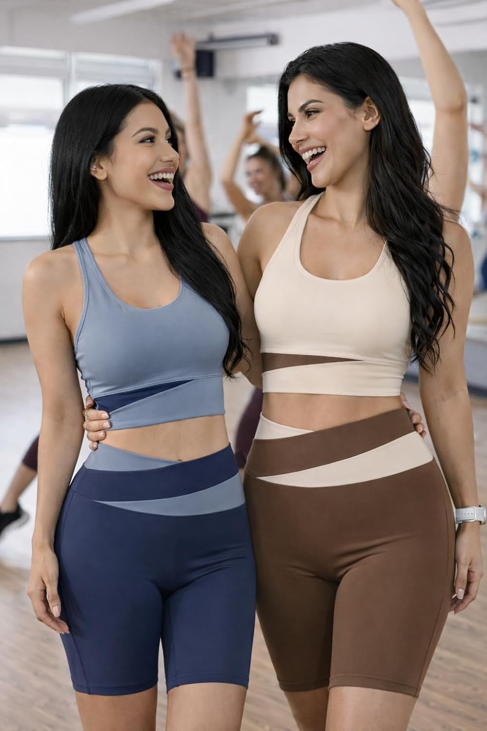 Women's 2-Piece Workout Set, Seamless Racerback Sports Bra and Biker Shorts, Polyester Spandex - Image 4